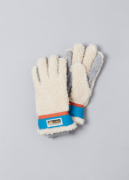 Wool Pile 5 Finger Teddy Glove Beige/White
